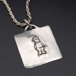 Vintage Sterling Silver 925 Italy 29" Rope Chain Boy Pendant PR EX Stamped 25.5g
